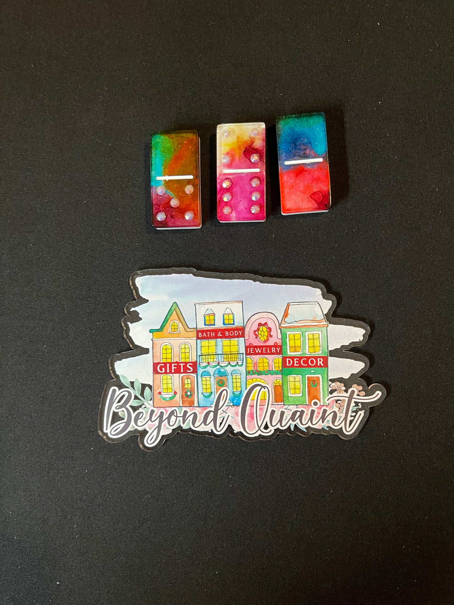 Rhinestoned Tye Dye Resin Double Six Dominoes