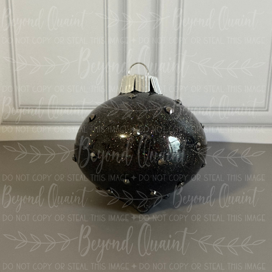 Charcoal Beaded Christmas Ornament | Smoky Glitter & Silver Accents