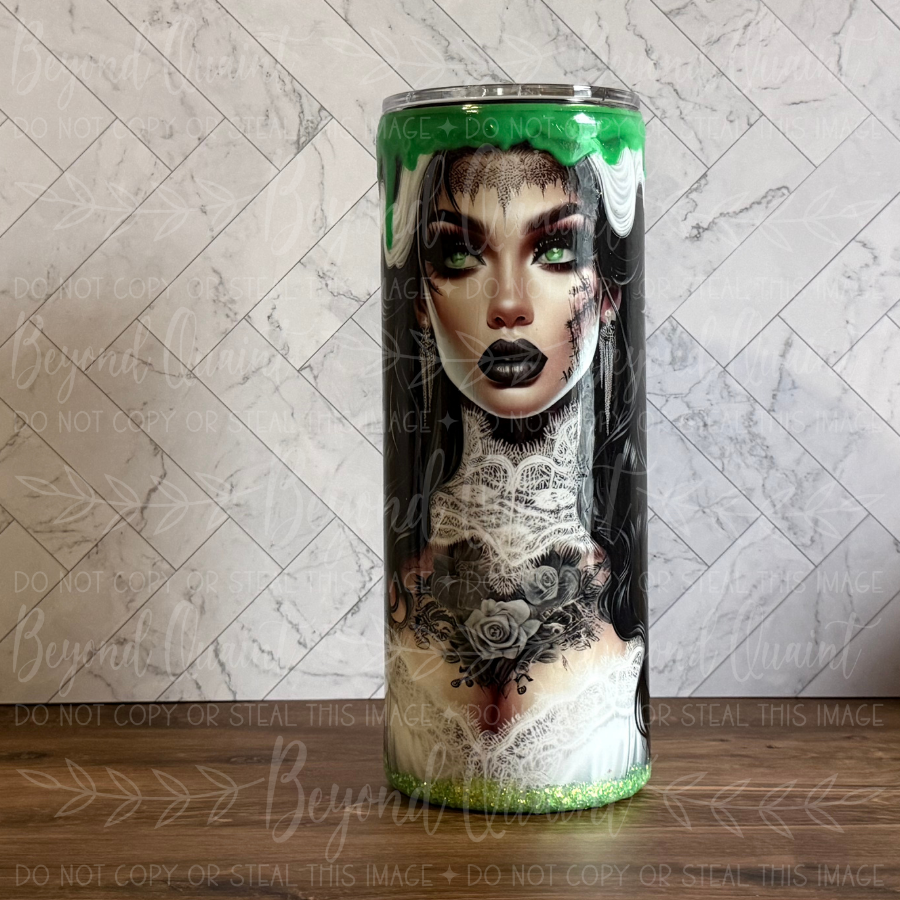Bride of Frankenstein 30oz Tumbler | Gothic Glam & Green Glitter