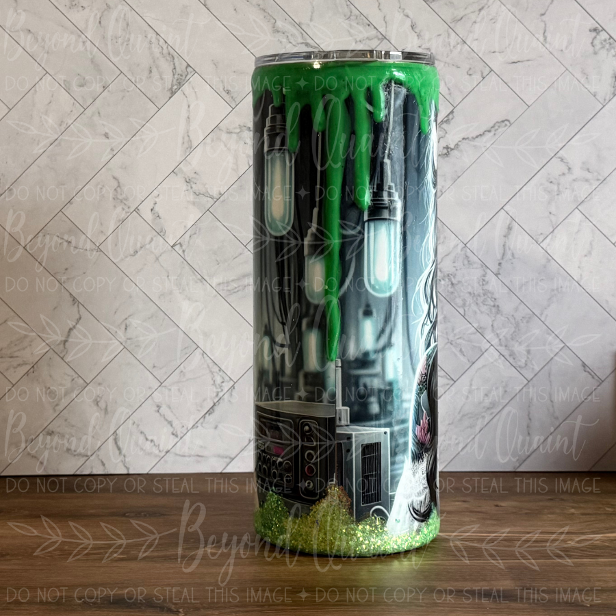 Bride of Frankenstein 30oz Tumbler | Gothic Glam & Green Glitter