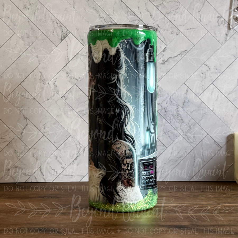 Bride of Frankenstein 30oz Tumbler | Gothic Glam & Green Glitter