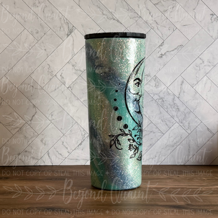 Moon Dreams 32oz Tapered Tumbler | Celestial Glitter Cold Cup