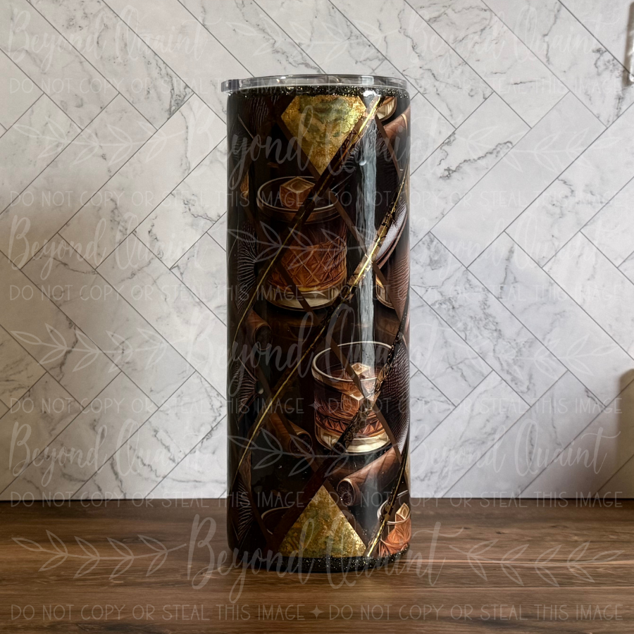 Leather & Cigars 30oz Tumbler | Brown, Black & Gold