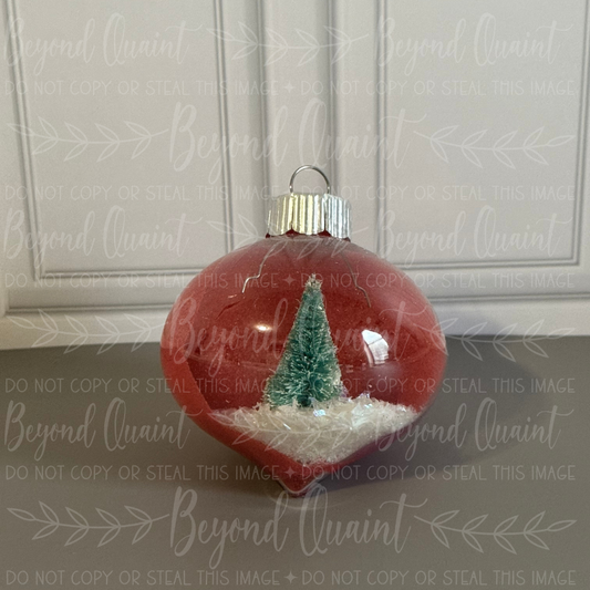 Red Christmas Tree Ornament | Miniature Winter Scene